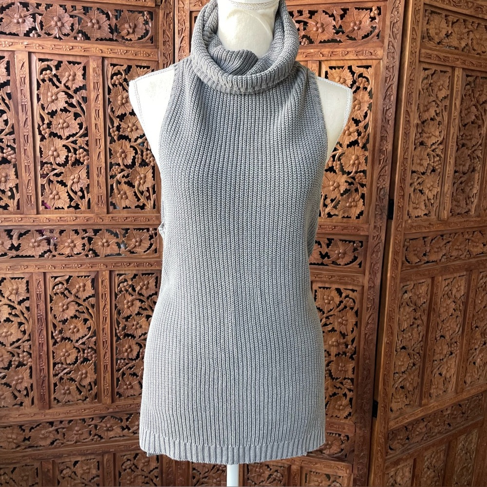 FREE PEOPLE Sleeveless Gray Turtleneck Knit Sweater Vest top